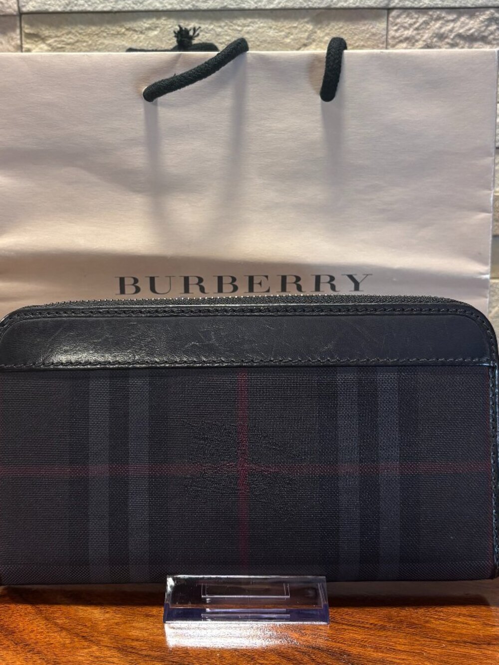 Burberry Charcoal Black House Check Zip-Around Continental Long Wallet Canvas